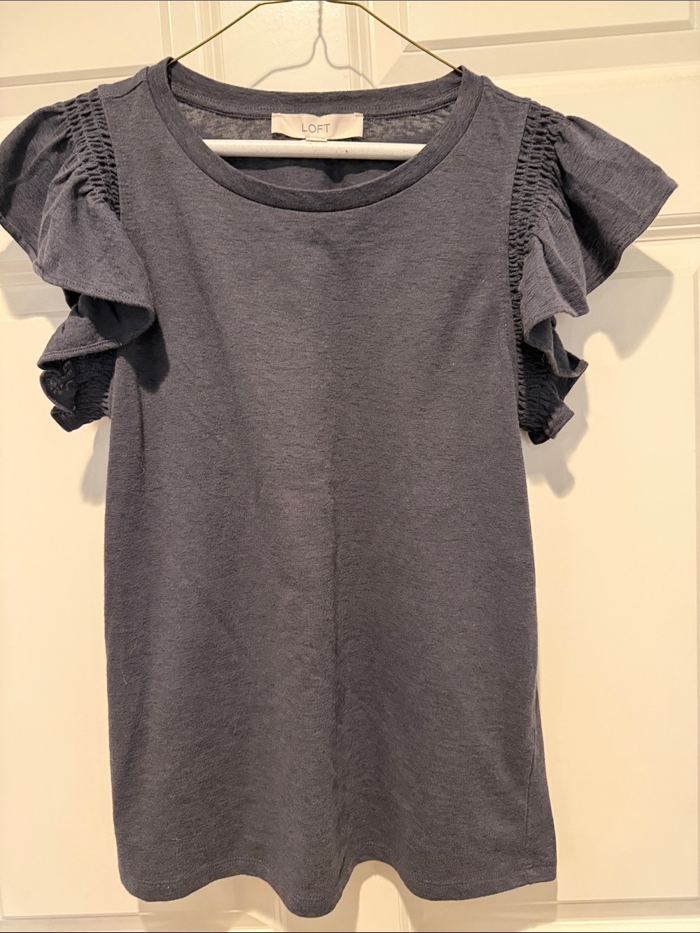 LOFT Slate Blue Ruffle-Sleeve Knit Tee